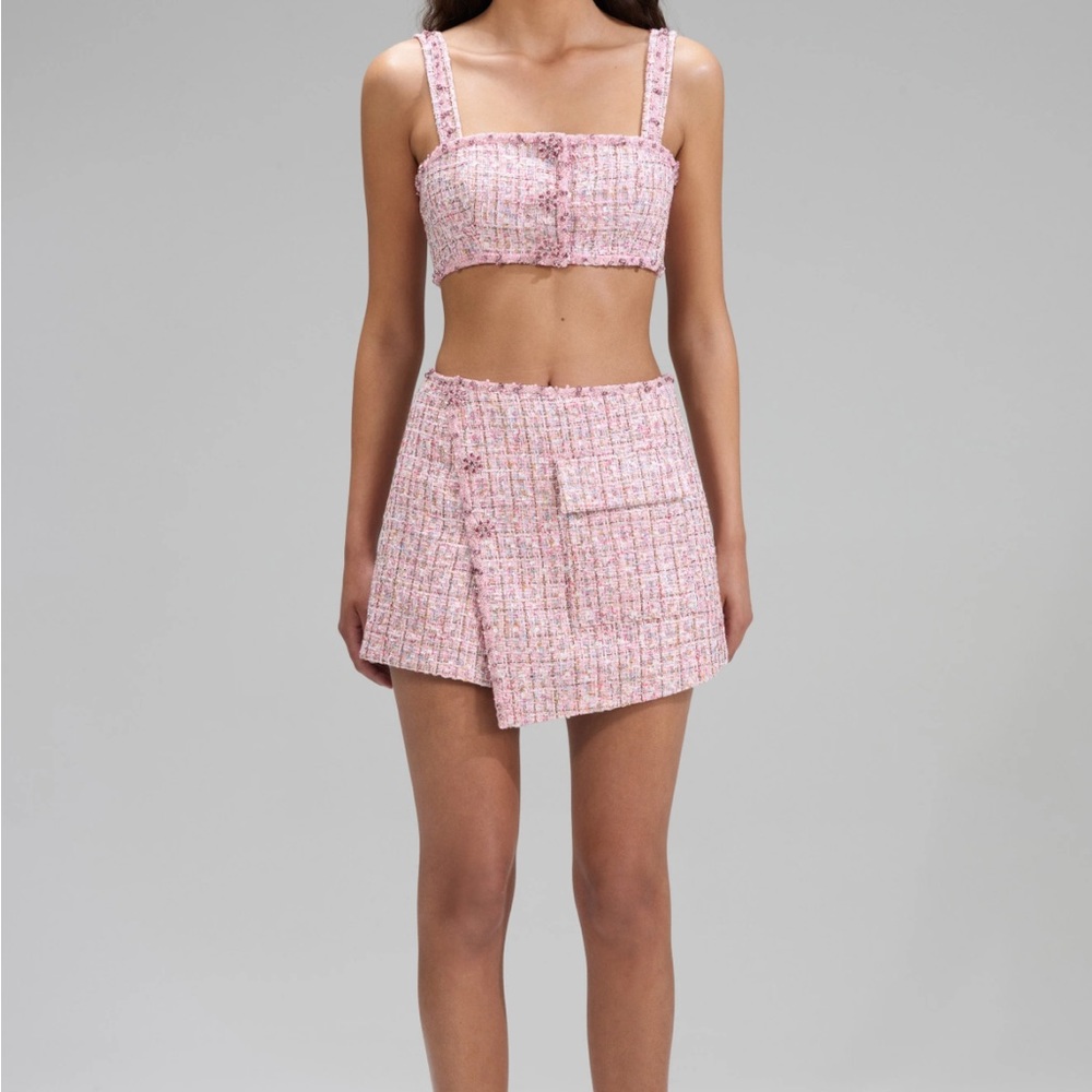 Pink boucle top self portrait